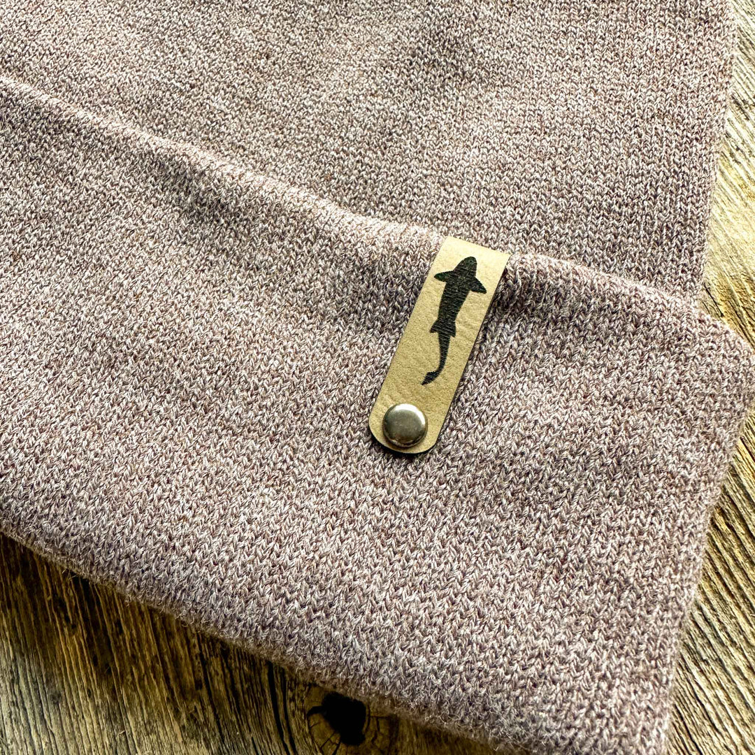 Trout Swimming Leather Tag Pom Beanies