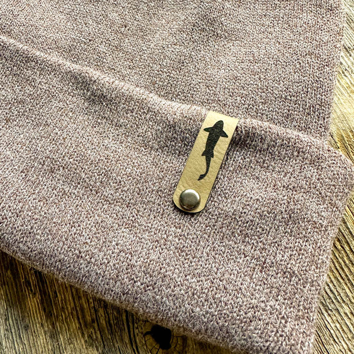 Trout Swimming Leather Tag Pom Beanies