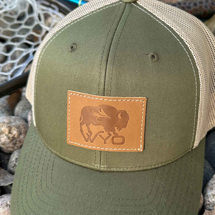 Wyo Fly Bison Leather Patch Hat