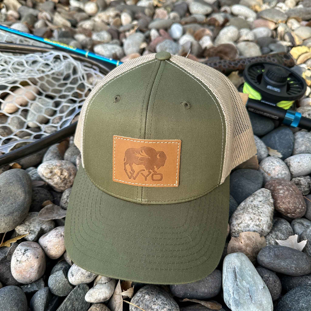 Wyo Fly Bison Leather Patch Hat