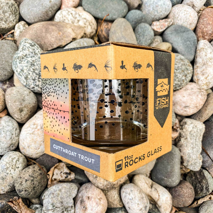 Fly Fish Wyoming old fashioned glass Wyo Cutthroat Trout Pattern Rocks Glass