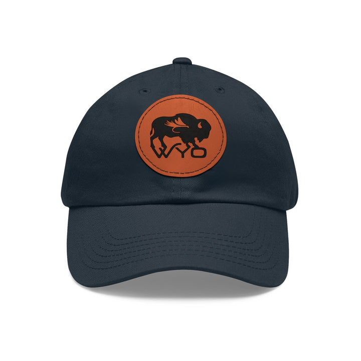Printify Hats Navy / Light Brown patch / Circle / One size Dad Hat with Leather Patch (Round)