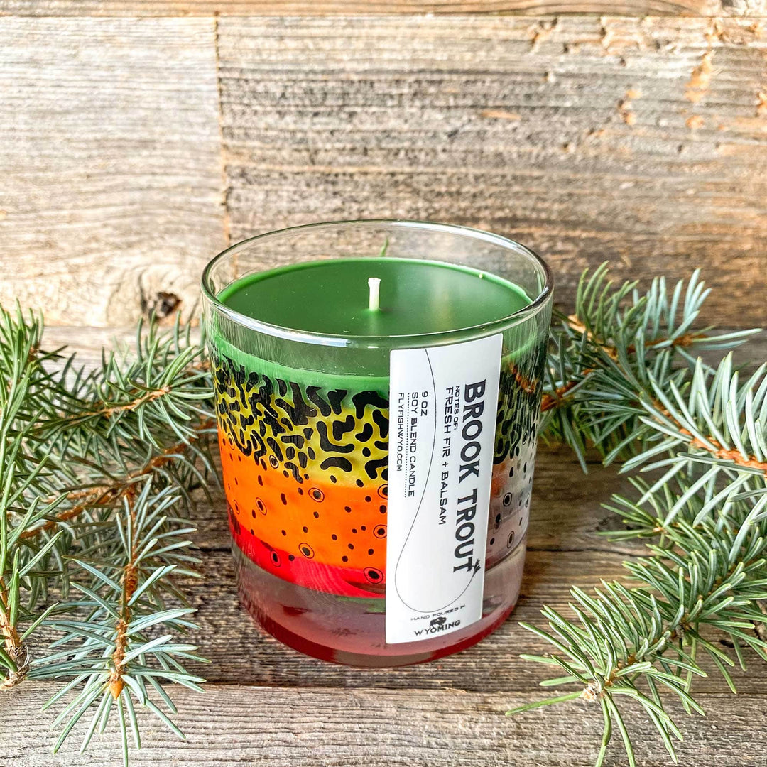 Fly Fish Wyoming Candle Wyo Brook Trout Pattern Candle - NEW
