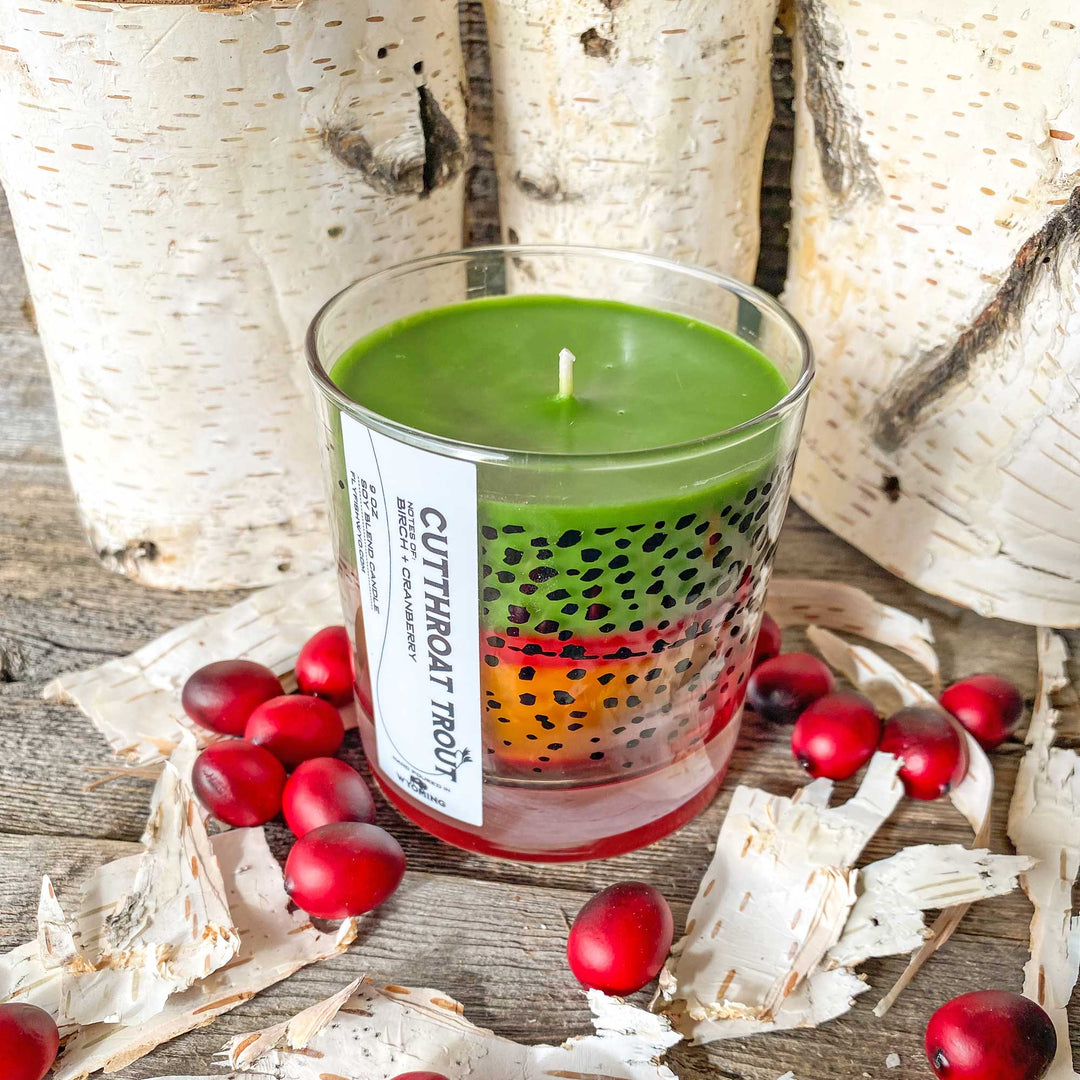Fly Fish Wyoming Candle Wyo Cutthroat Trout Pattern Candle - NEW