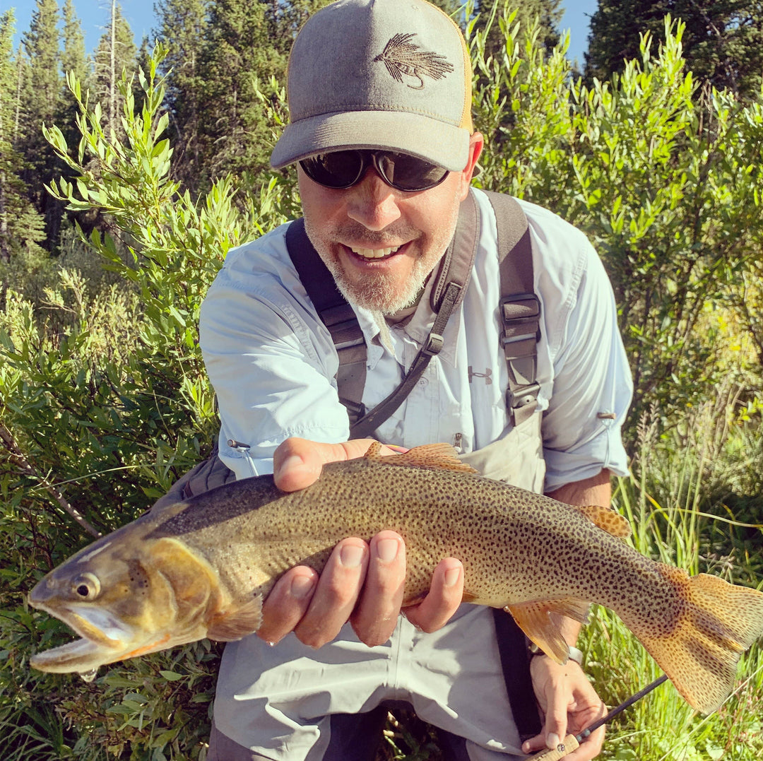 Fly Fish Wyoming Hat Heather Gray and Gold Streamer Trucker - Gray/Gold - So Fly Series 1