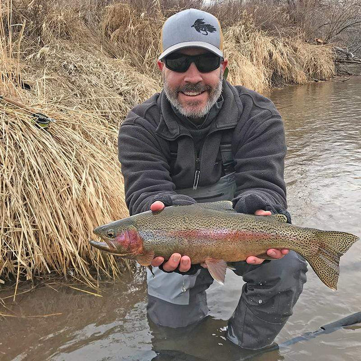 Fly Fish Wyoming Hat Heather Gray and Gold Streamer Trucker - Gray/Gold - So Fly Series 1