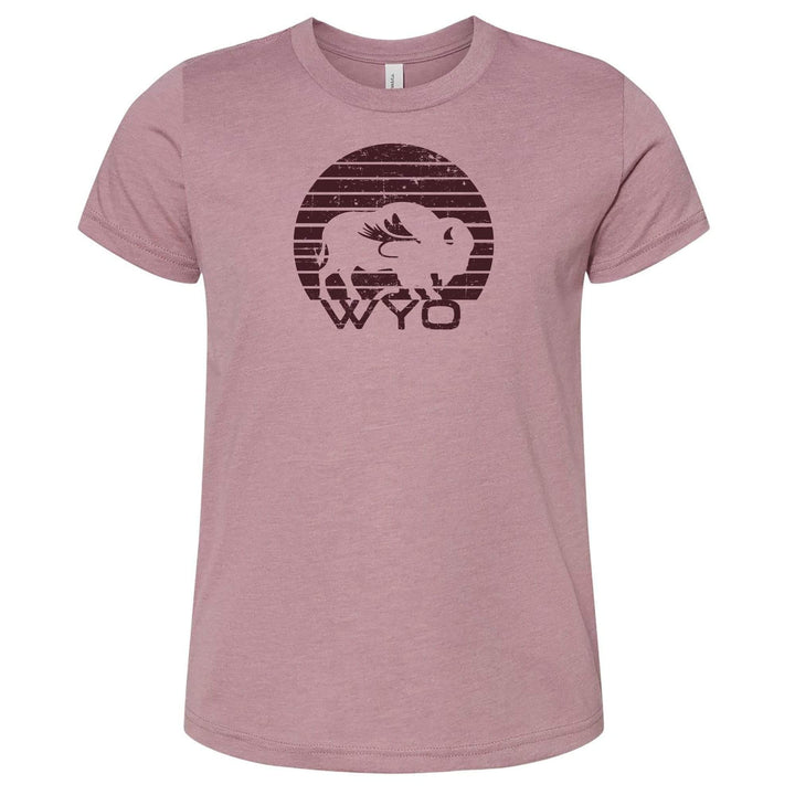 Fly Fish Wyoming Kids Heather Mauve / S Kids Sunset Bison Tee