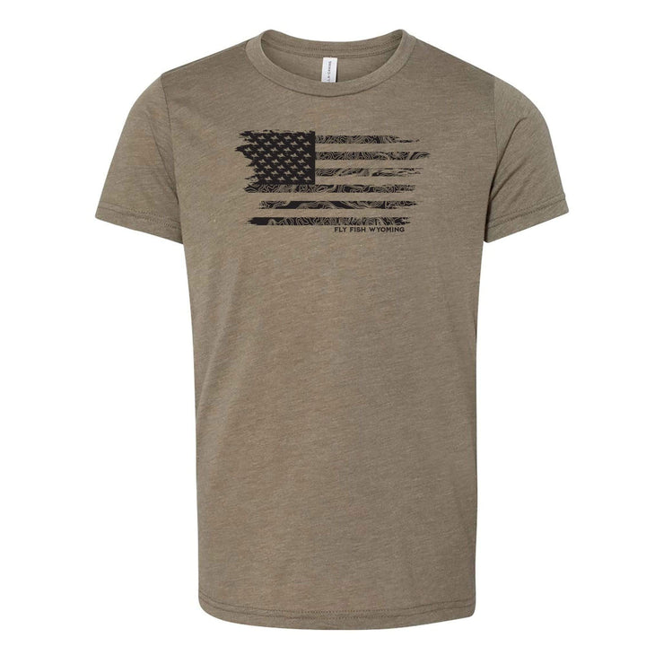 Fly Fish Wyoming Kids Olive / S Kids Topo Flag Tee