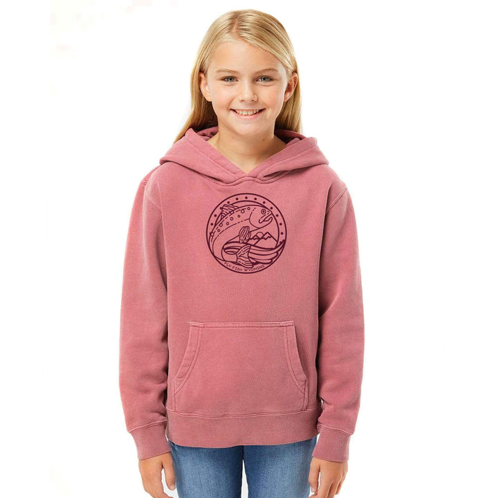 Fly Fish Wyoming Kids Youth Reel Fun Sweatshirt Hoodie - Pigment Maroon