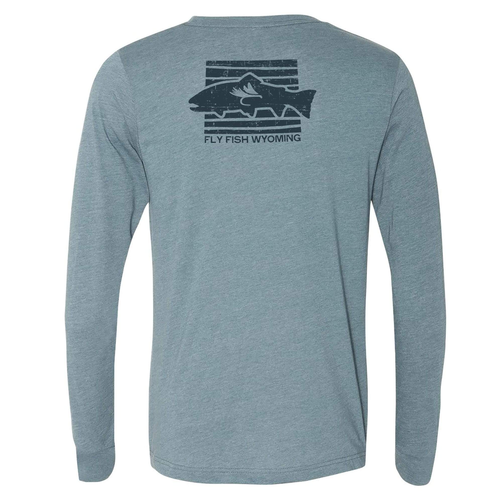 Fly fish Wyoming State Lines Long Sleeve Tee - Denim – Fly Fish