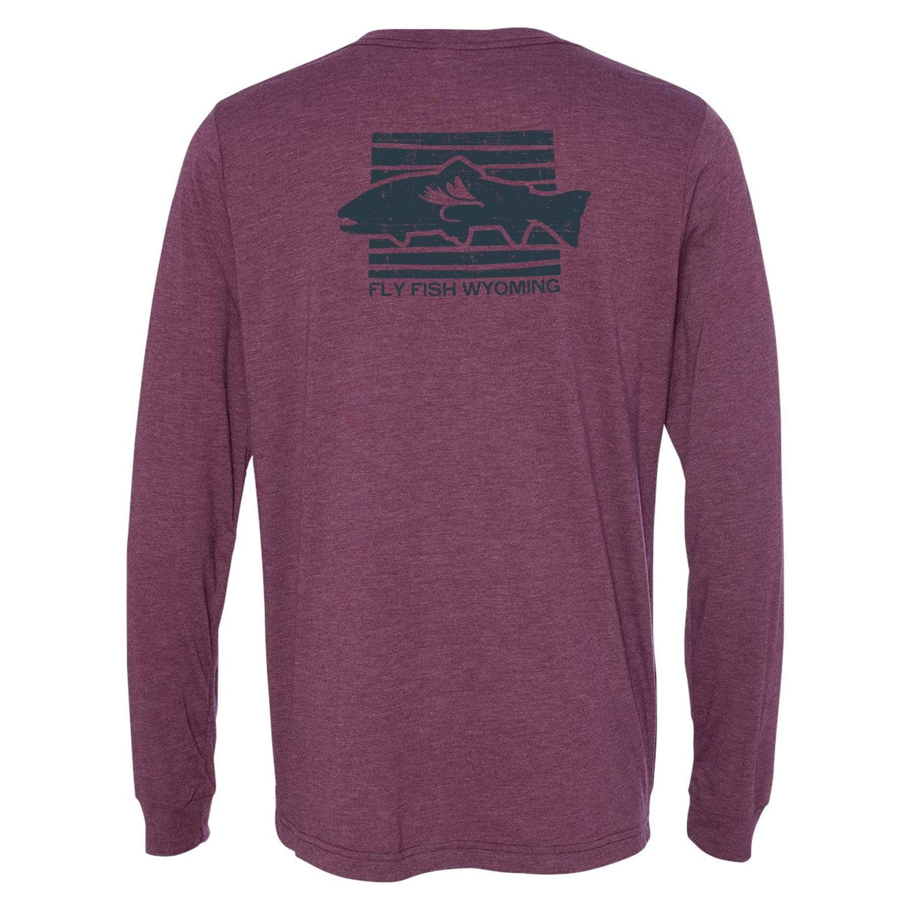 Fly Fish Wyoming State Lines Long Sleeve - Maroon