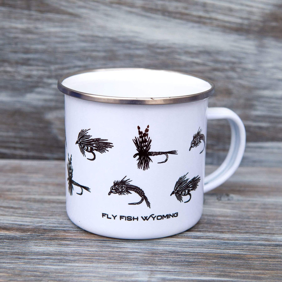Fly Fish Wyoming Mug White All The Flies - Enamel Camp Mugs
