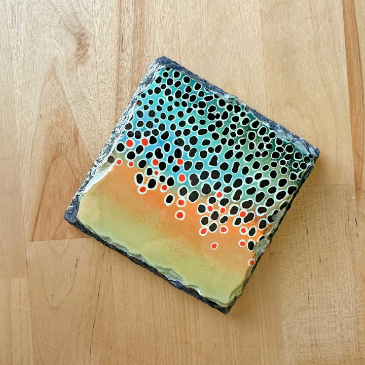 Trout Pattern Slate Coaster Singles