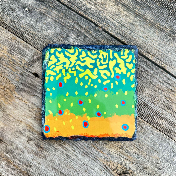 Trout Pattern Slate Coaster Singles
