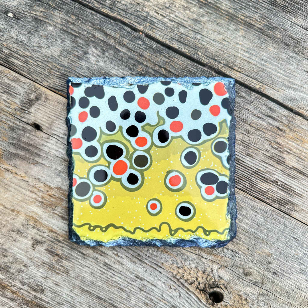 Trout Pattern Slate Coaster Singles