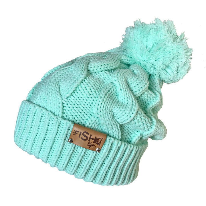 Fly Fish Wyoming Beanie Mint Fishy Cable Knit Beanie
