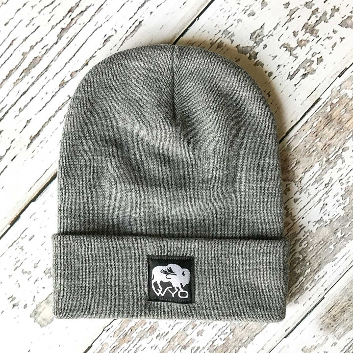 Fly Fish Wyoming Beanie Gray Wyo Bison Fly Knit Beanies