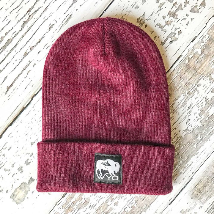 Fly Fish Wyoming Beanie Burgundy Wyo Bison Fly Knit Beanies