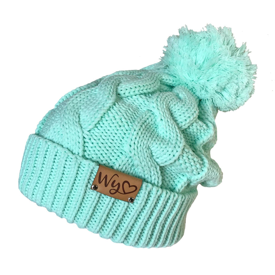 Fly Fish Wyoming Beanie Mint Wyo Love Cable Knit Beanie
