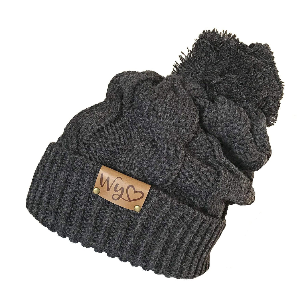 Fly Fish Wyoming Beanie Charcoal Wyo Love Cable Knit Beanie