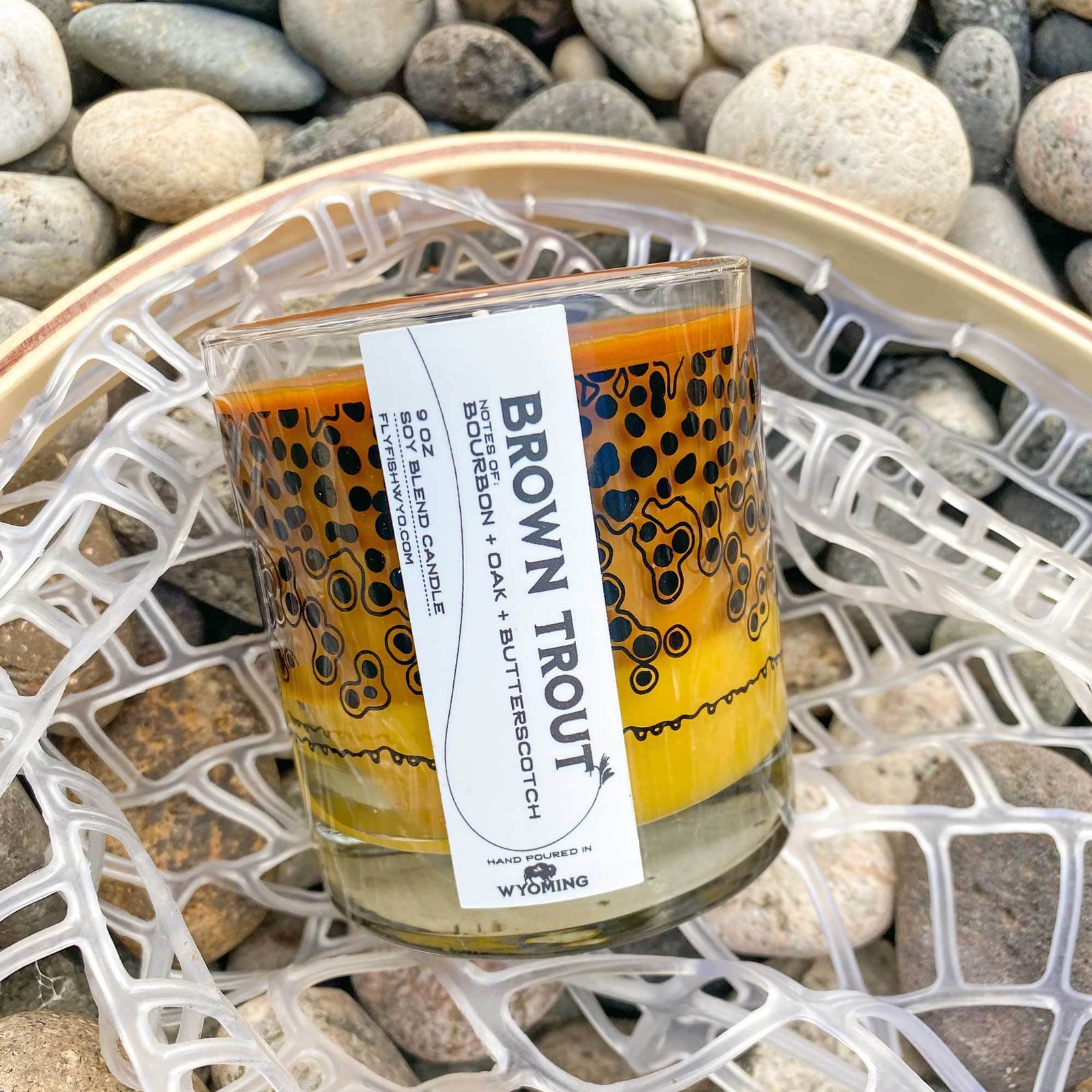 Fly Fish Wyoming Candle Wyo Brown Trout Pattern Candle - NEW