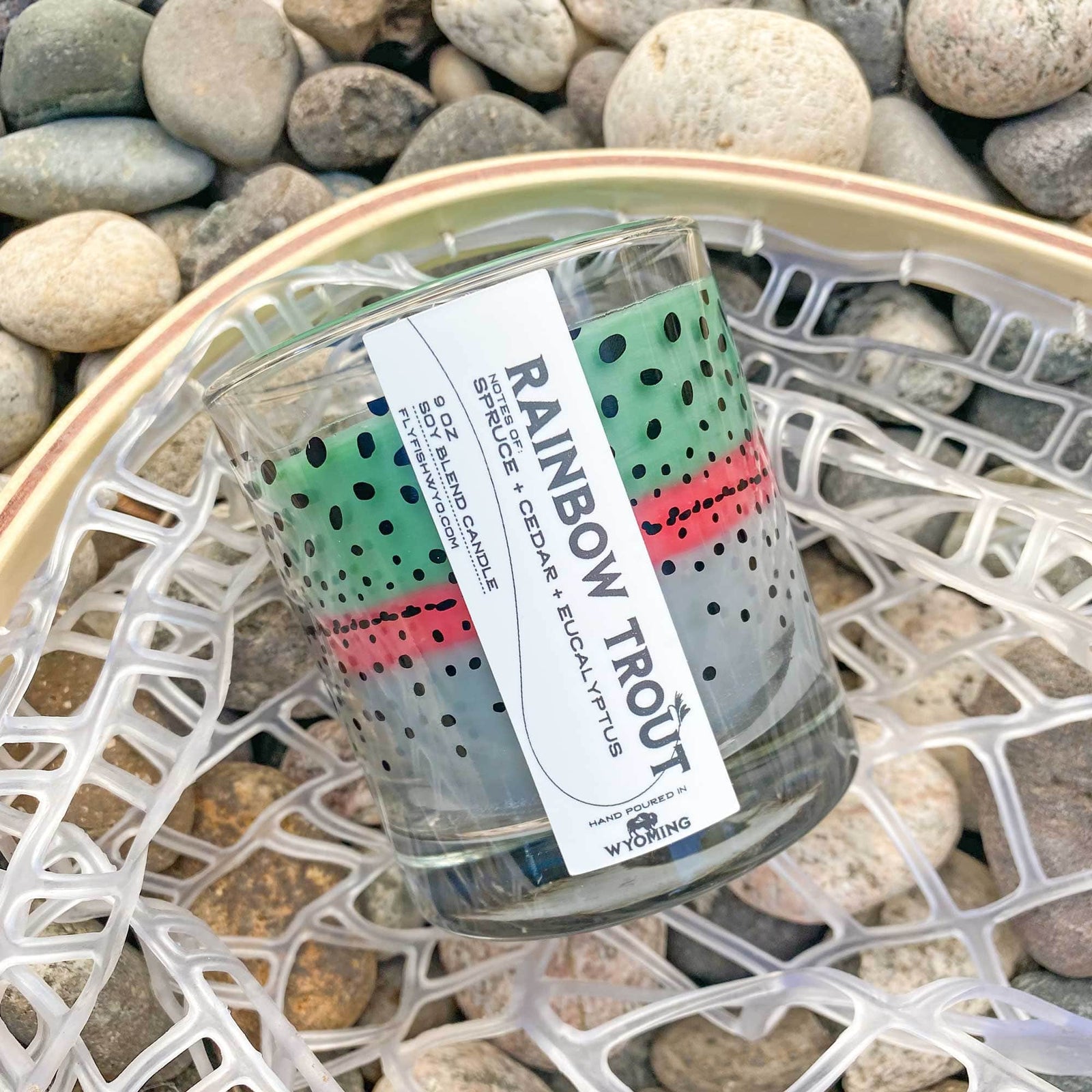Fly Fish Wyoming Candle Wyo Rainbow Trout Pattern Candle - NEW