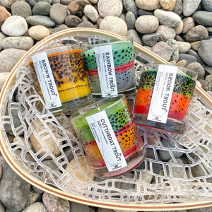 Fly Fish Wyoming Candle Wyo Rainbow Trout Pattern Candle - NEW