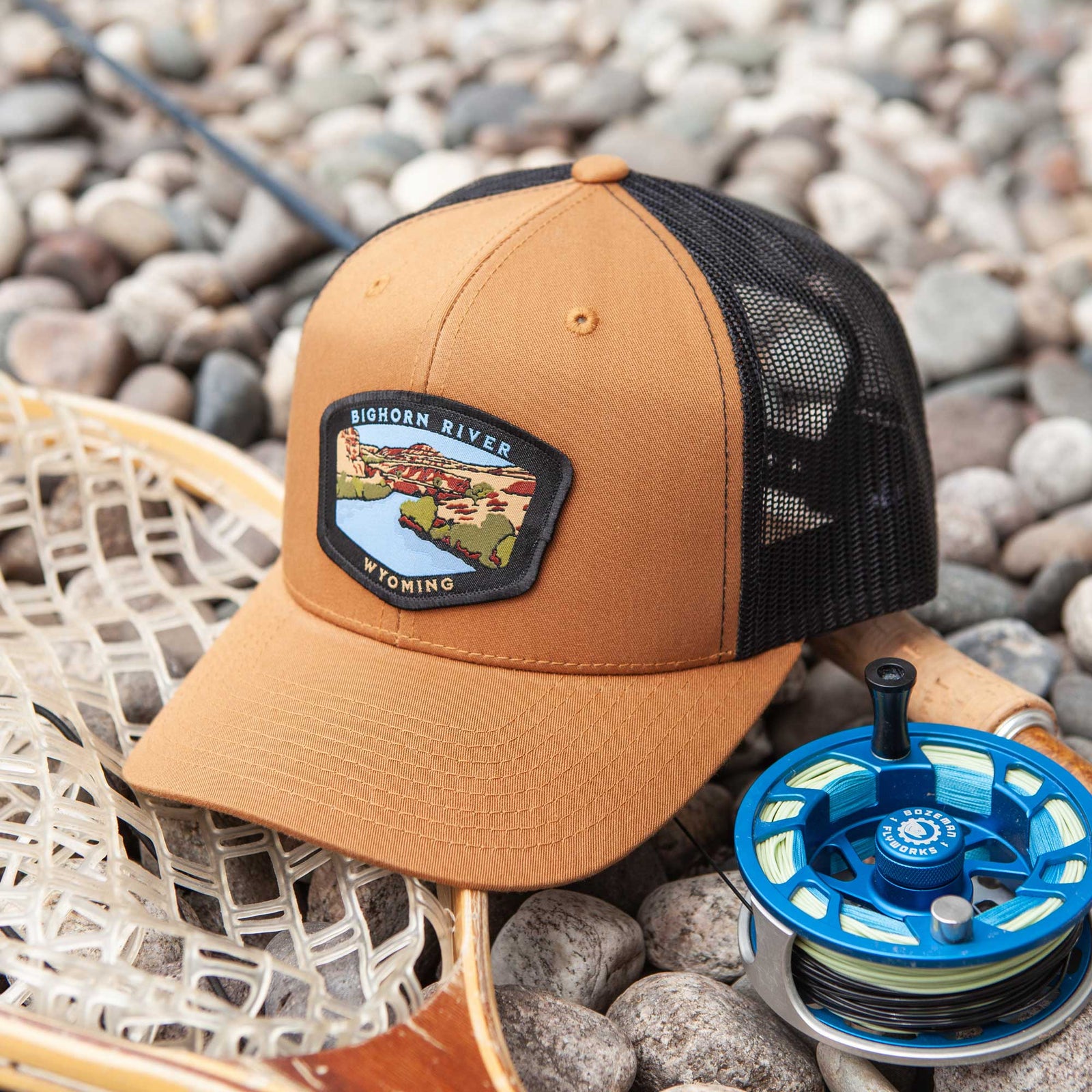 Fly Fish Wyoming Hat Caramel/Black Bighorn River Wyoming Patch Hat