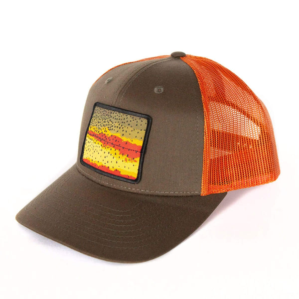 Fly Fish Wyoming Hat Olive and Orange Cutthroat Trout Pattern Patch Hat