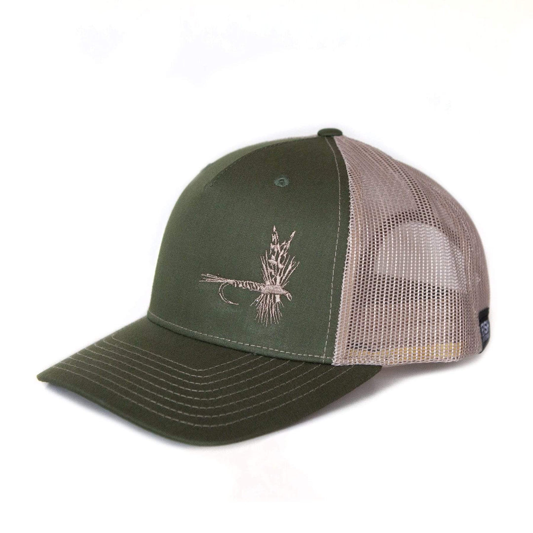 Fly Fish Wyoming Hat Army/Tan Dry Fly Trucker - So Fly Series 3  //  2 COLORS