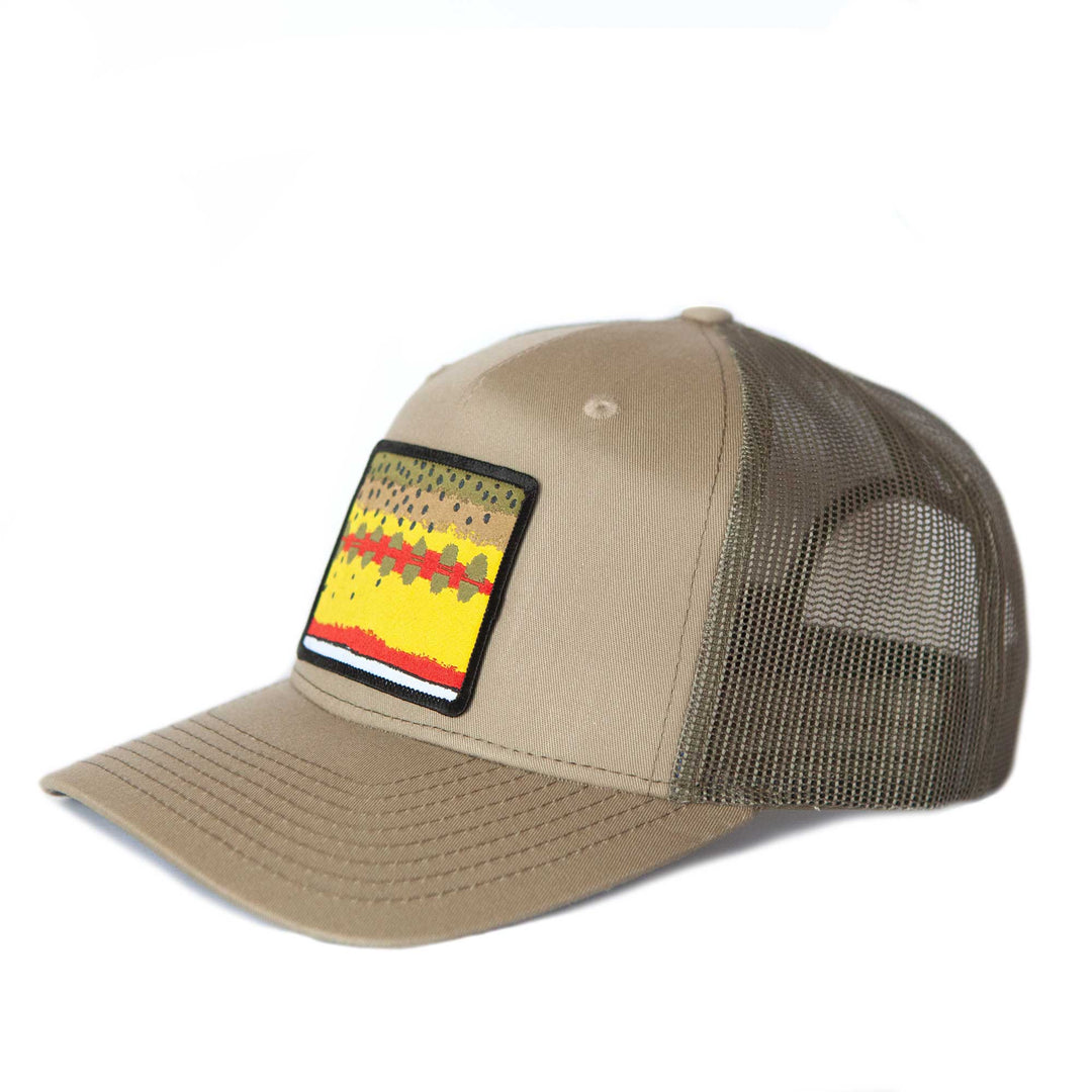 Fly Fish Wyoming Hat Pale Khaki/Loden Green Golden Trout Pattern Patch Hat