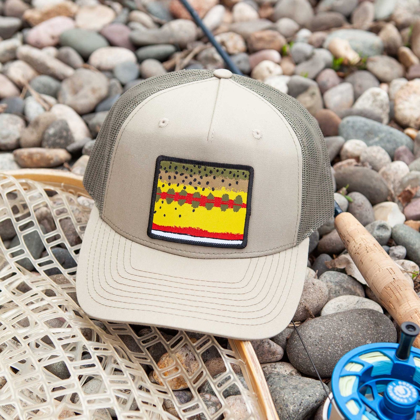 Fly Fish Wyoming Hat Pale Khaki/Loden Green Golden Trout Pattern Patch Hat