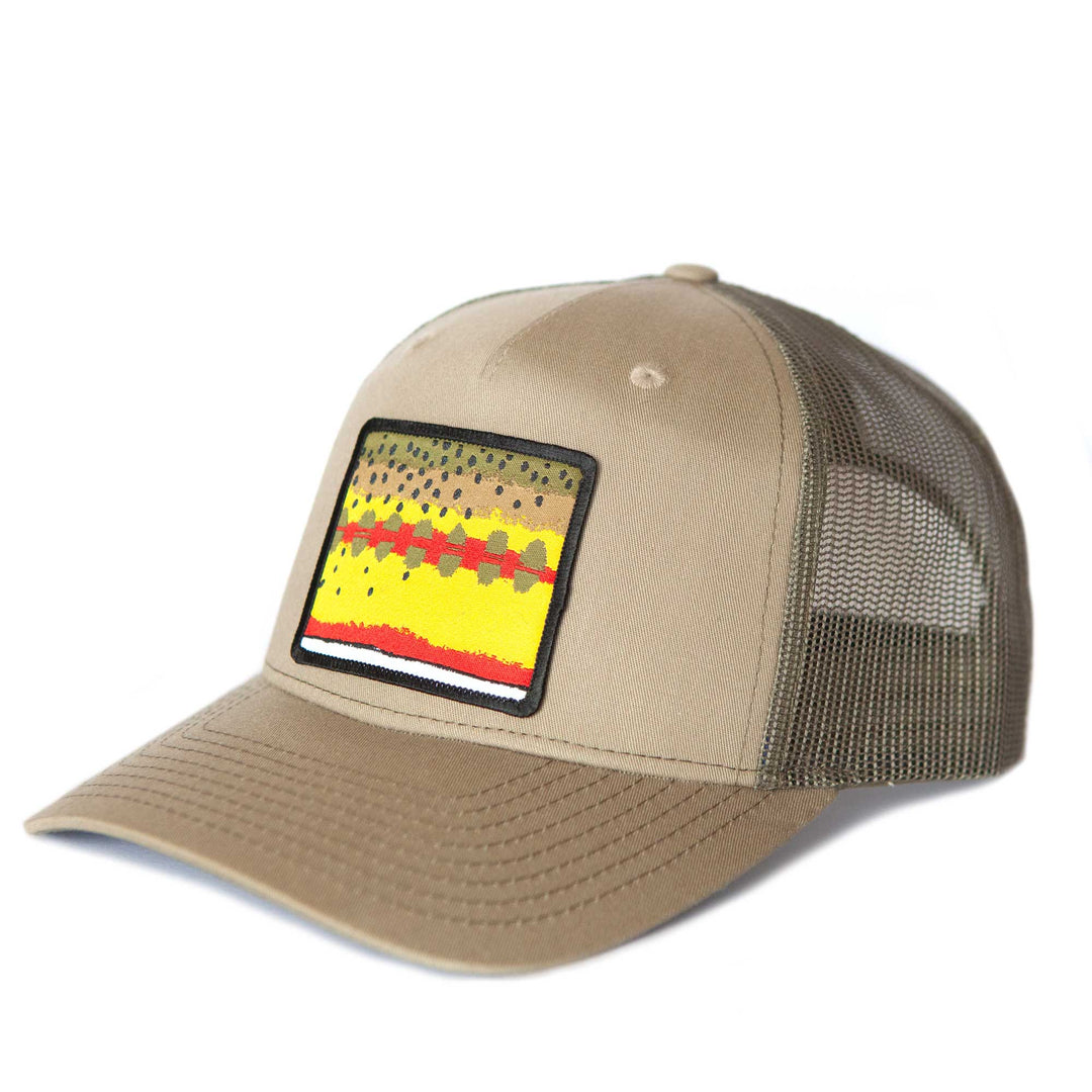 Fly Fish Wyoming Hat Pale Khaki/Loden Green Golden Trout Pattern Patch Hat
