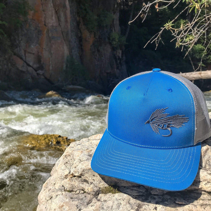 Fly Fish Wyoming Hat Blue and Gray Streamer Trucker - Blue/Gray - So Fly Series 1