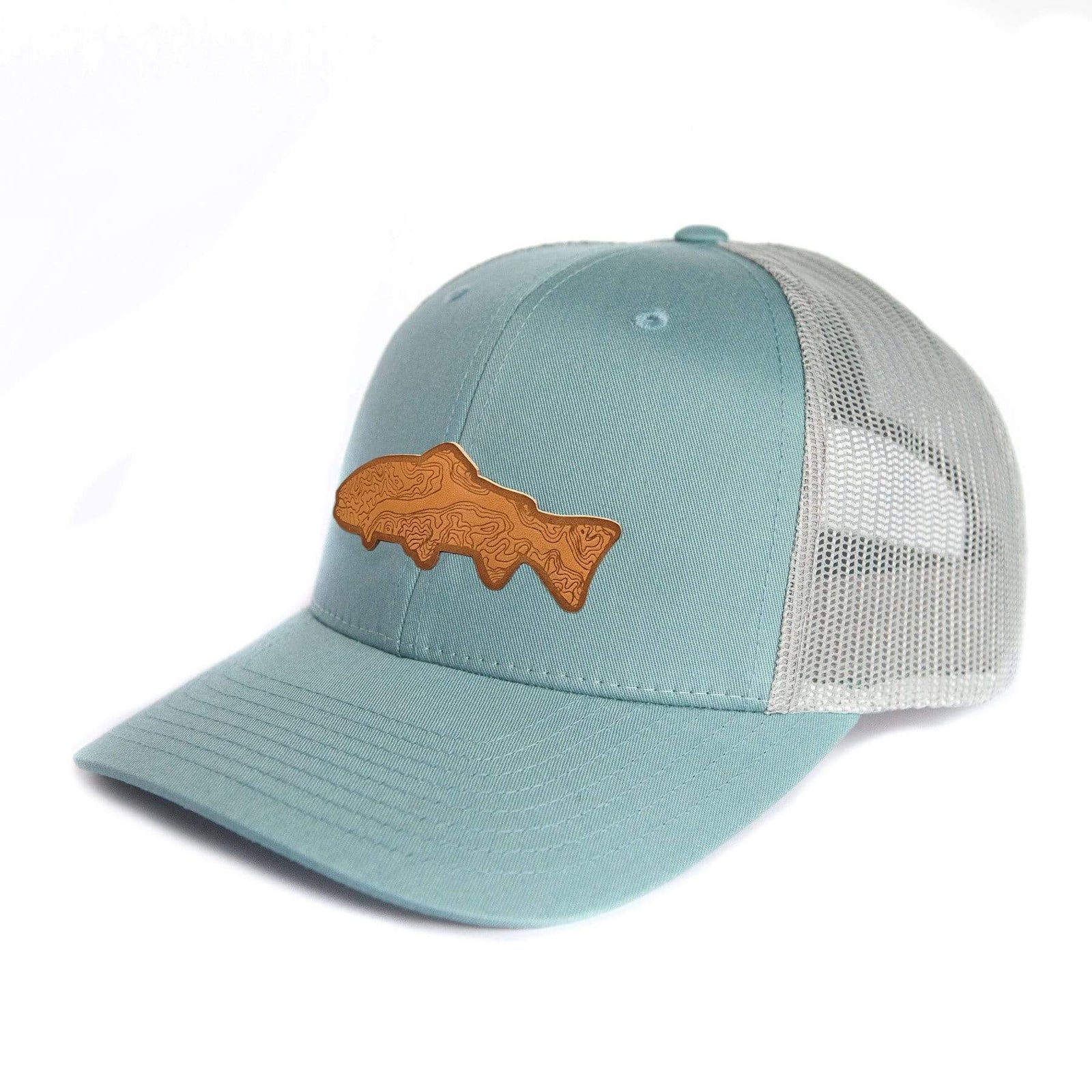 Fly Fish Wyoming Hat Smoke Blue and Gray Topo Fish Trucker