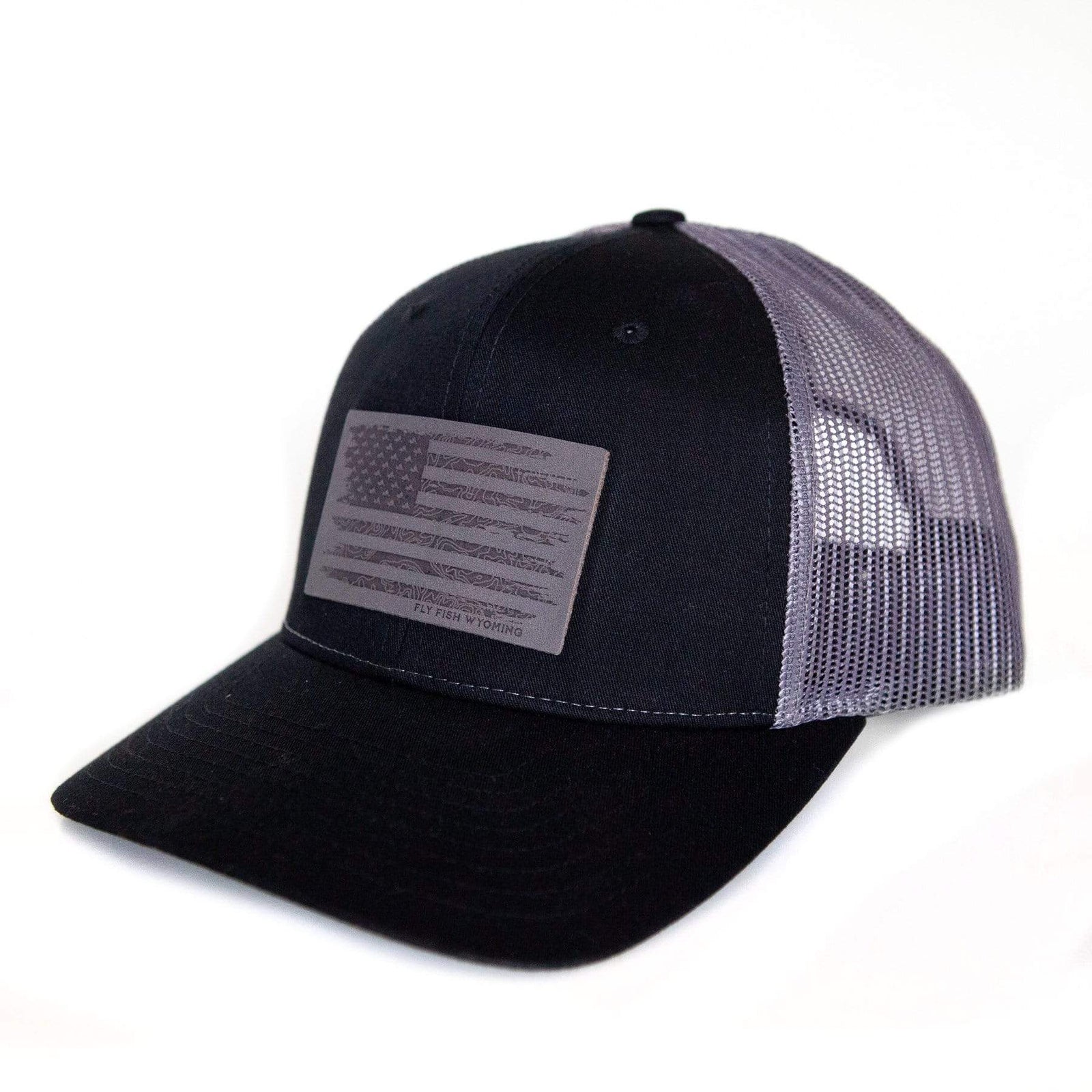 Fly Fish Wyoming Hat Topo Flag Leather Patch Hat