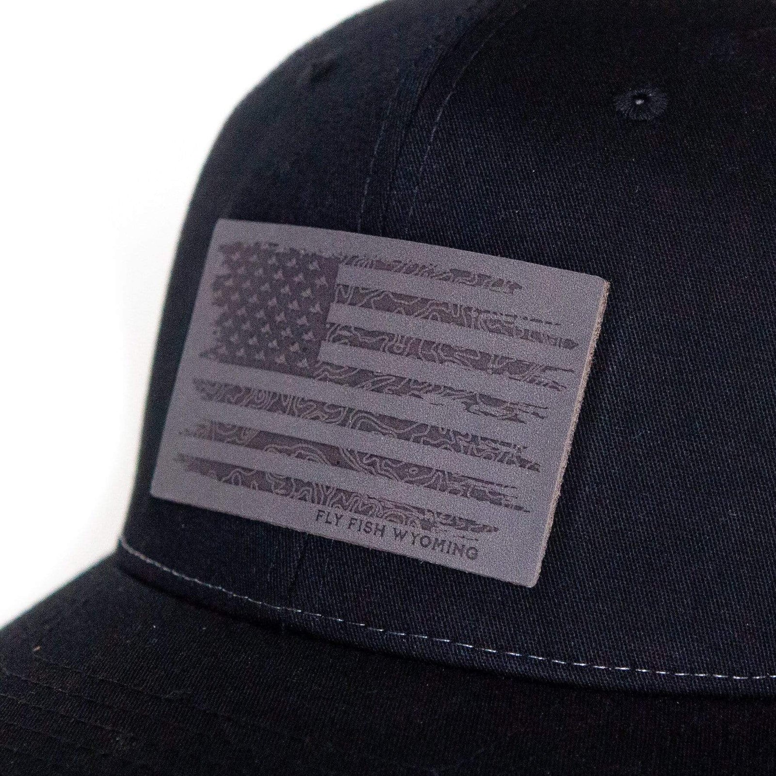 Fly Fish Wyoming Hat Topo Flag Leather Patch Hat