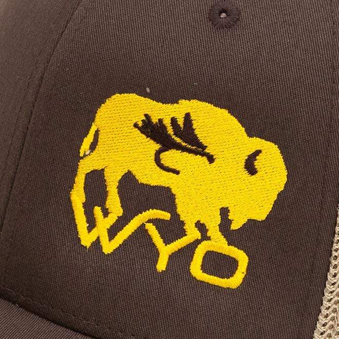 Fly Fish Wyoming Hat Wyo Fly Bison Flex-Fit Mesh Hat - Brown and Gold