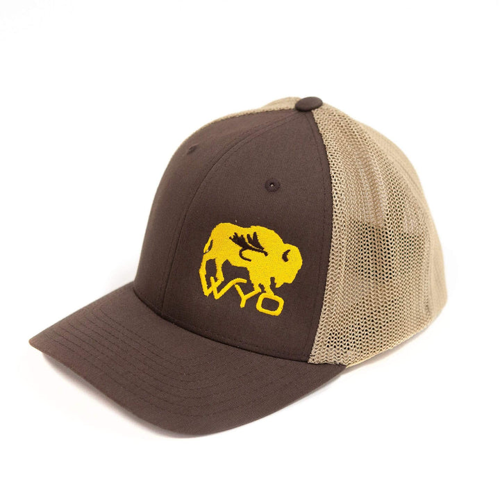 Fly Fish Wyoming Hat Wyo Fly Bison Flex-Fit Mesh Hat - Brown and Gold