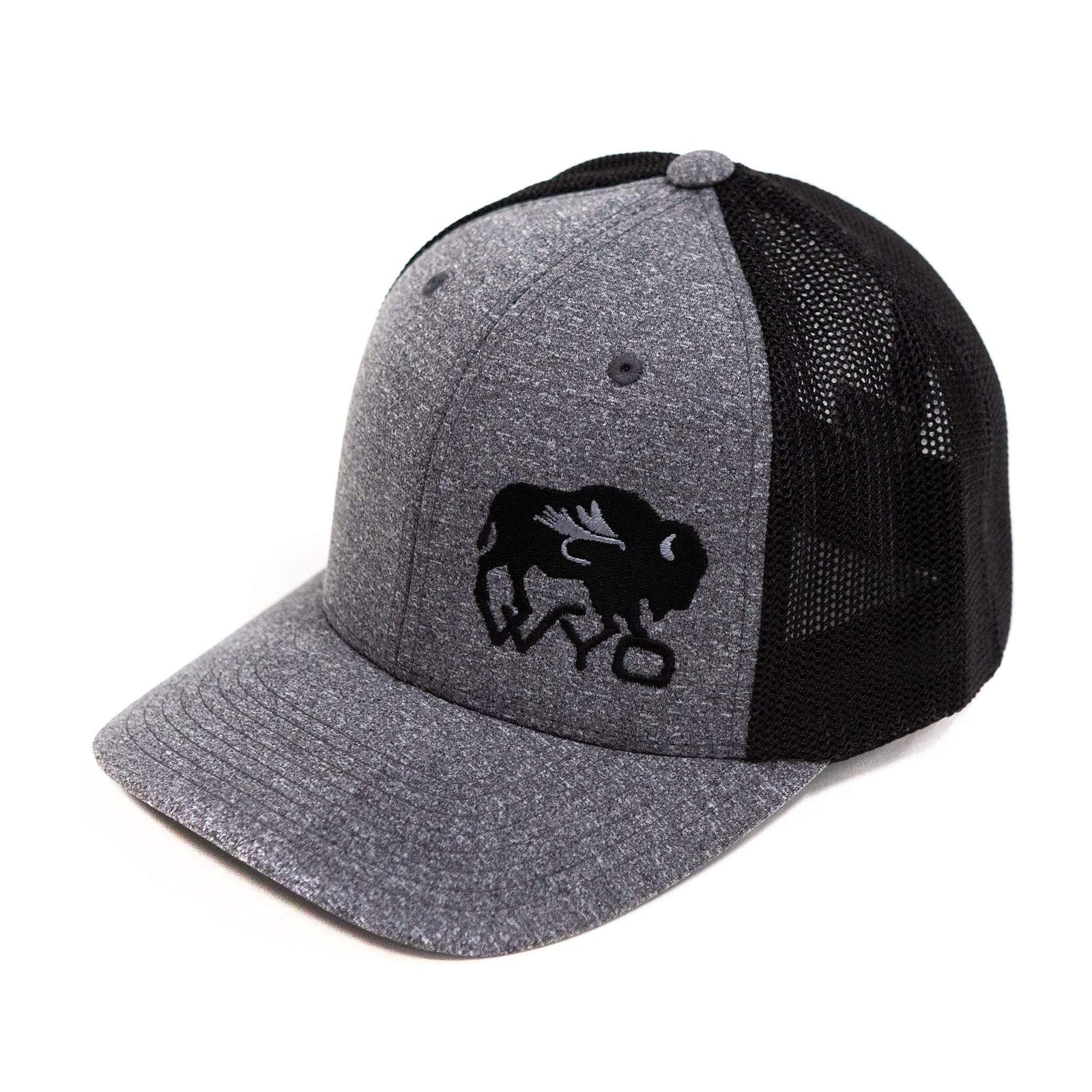 Fly Fish Wyoming Hat Wyo Fly Bison Flex-Fit Mesh Hat - Gray/Black