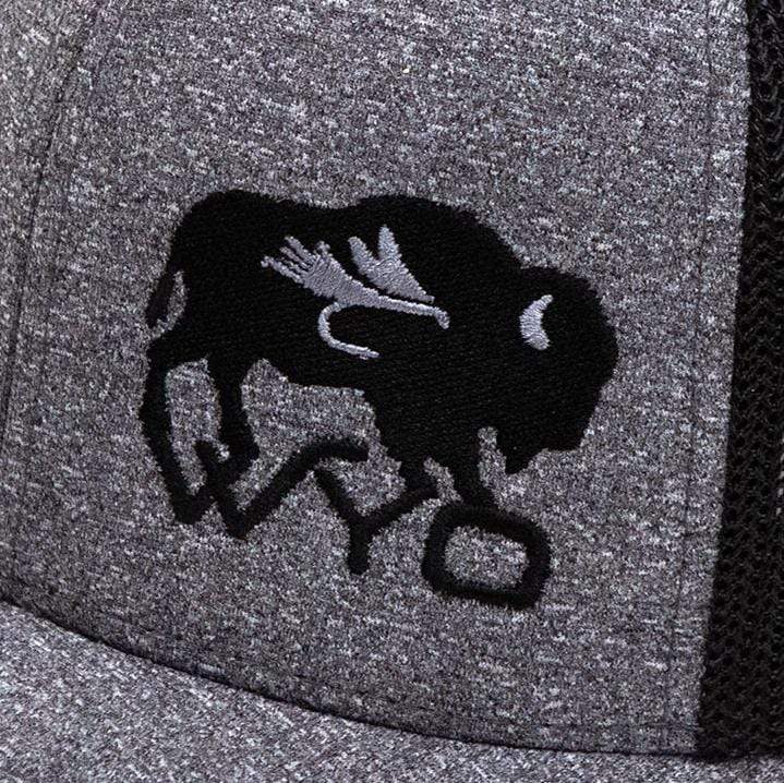 Fly Fish Wyoming Hat Wyo Fly Bison Flex-Fit Mesh Hat - Gray/Black