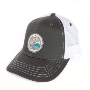Fly Fish Wyoming Hat Charcoal Youth Reel Mountain Fish Patch Hat