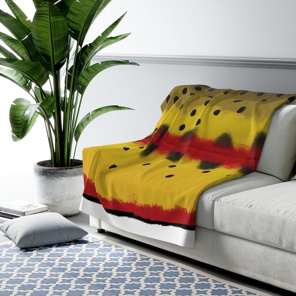 Fly Fish Wyoming Home Decor 50" × 60" Sherpa Fleece Blanket Throw - Golden Trout Pattern