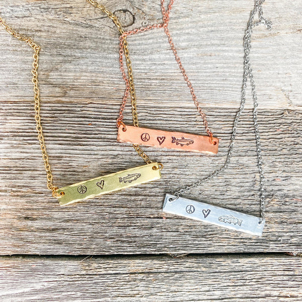 Fly Fish Wyoming Jewelry Peace, Love + Fishing Necklace