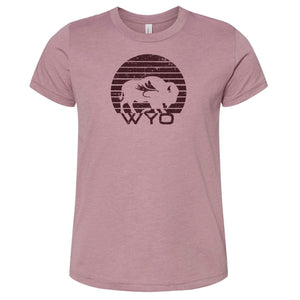 Fly Fish Wyoming Kids Heather Mauve / S Kids Sunset Bison Tee