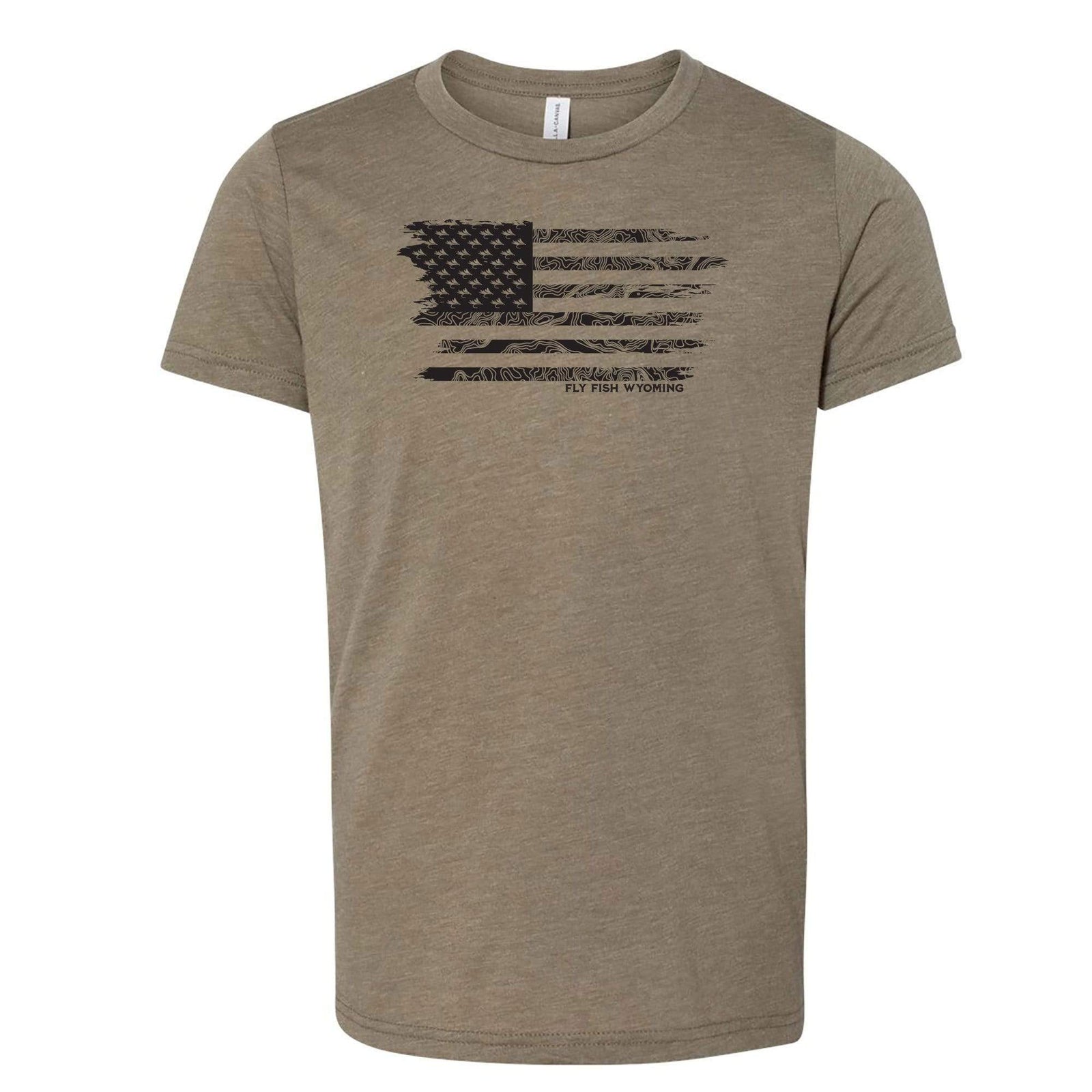 Fly Fish Wyoming Kids Olive / S Kids Topo Flag Tee