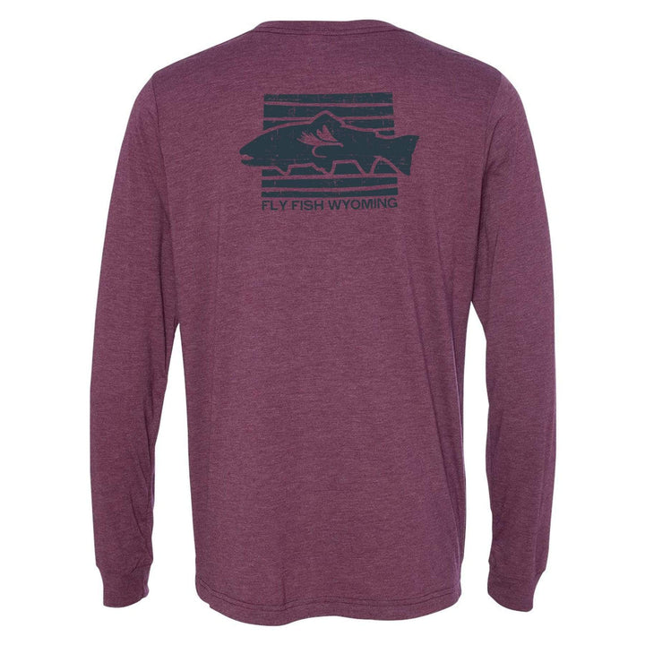 Fly Fish Wyoming Men's S / Maroon Fly Fish Wyoming State Lines Long Sleeve - Maroon