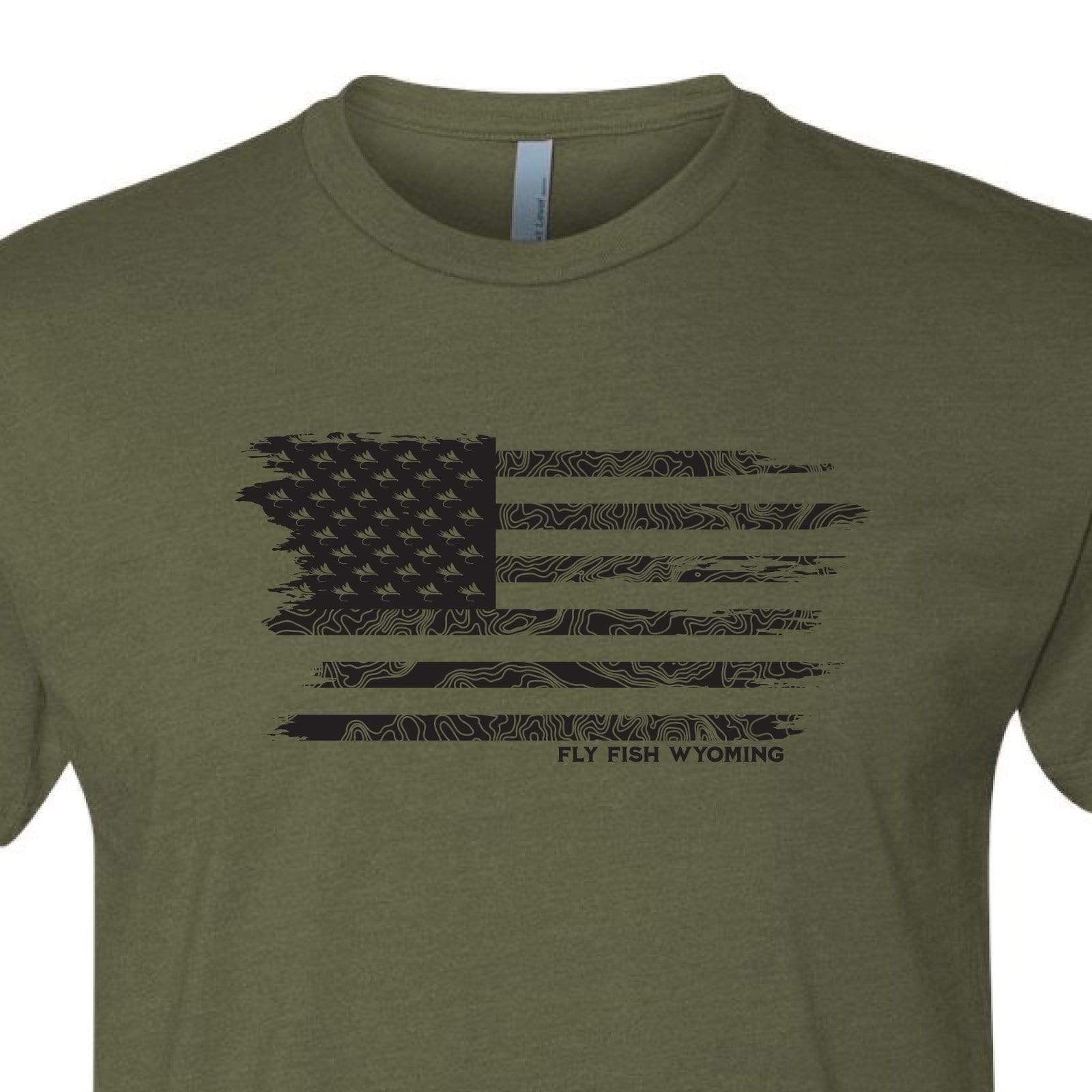 Fly Fish Wyoming Men's Topo Flag Tee - Military Green