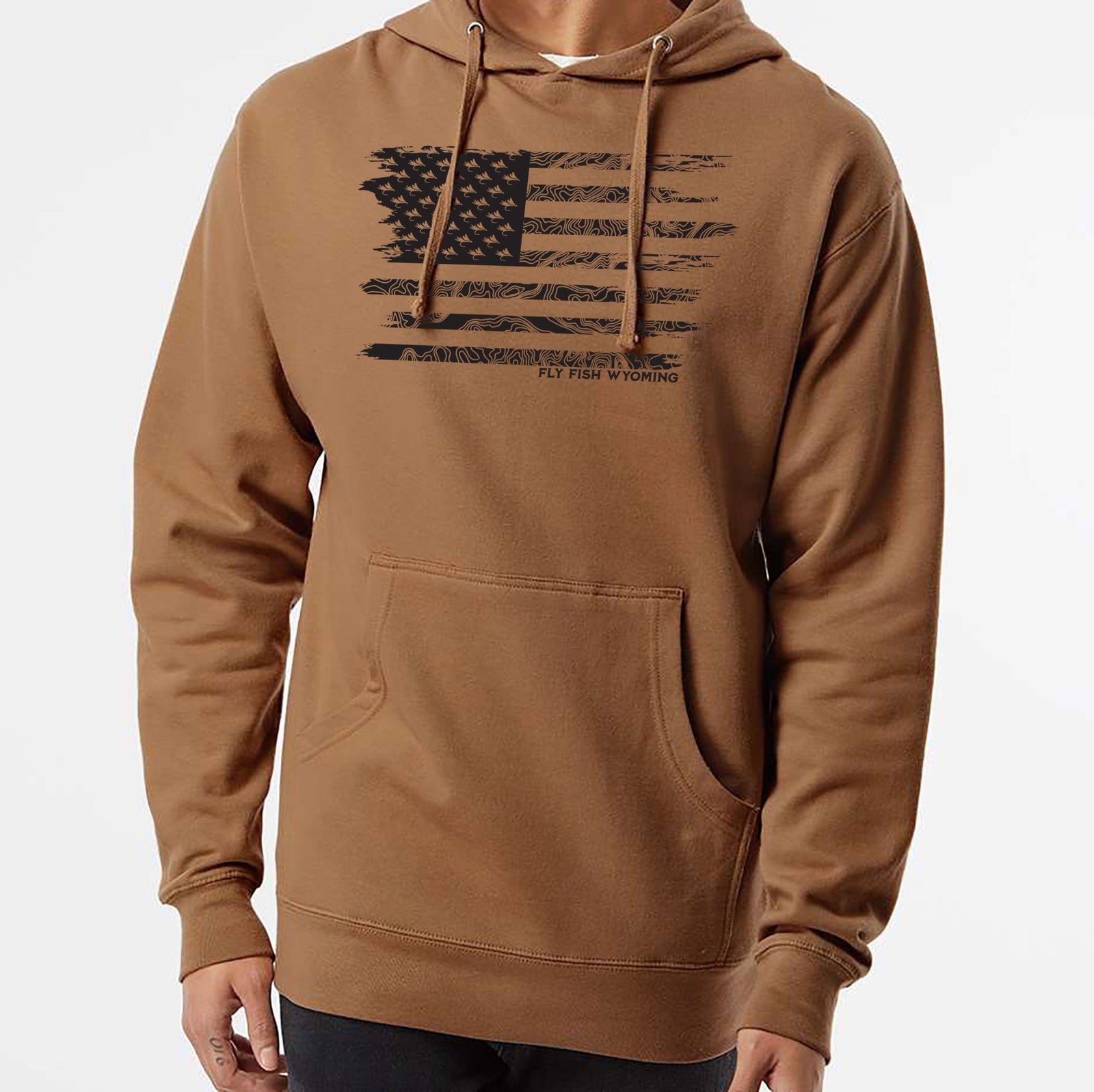 Fly Fish Wyoming Men's Topo Fly Flag Hooded Sweatshirt