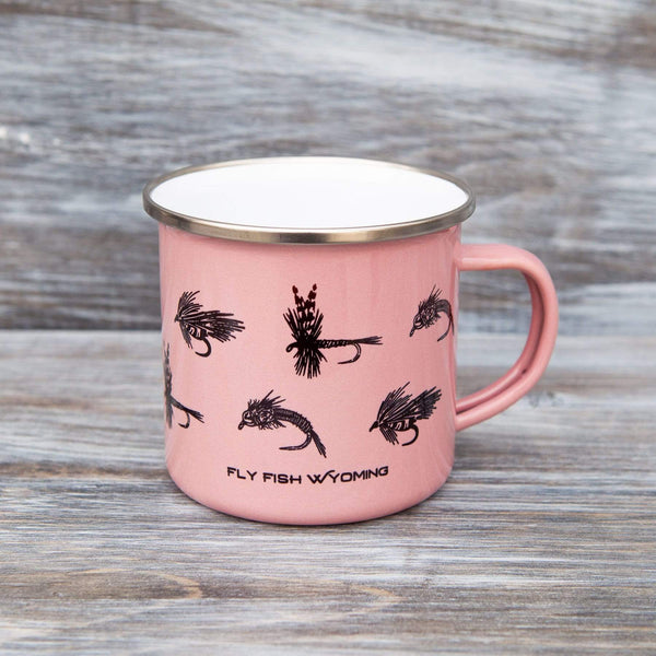 Fly Fish Wyoming Mug Pink All The Flies - Enamel Camp Mugs
